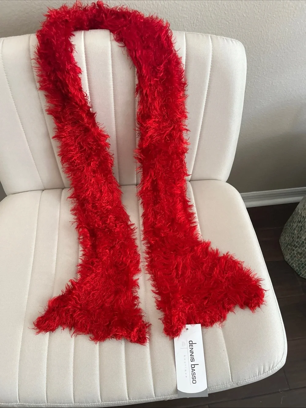 dennis basso Pink and Red Fuzzy Feather Scarves Duo
